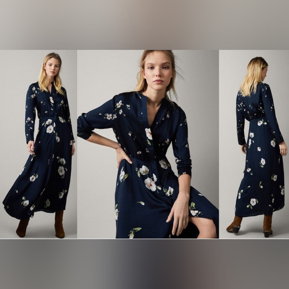 Massimo Dutti Navy Blue Floral Maxi Sundress